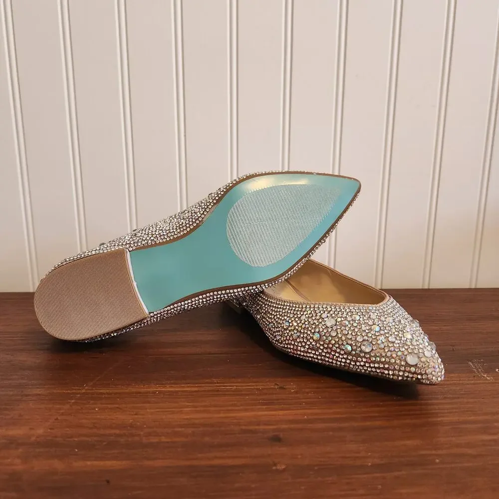 Betsey Johnson Girls Size 3.5 Crystal Wedding Day Flats‎ Blue Bottom New